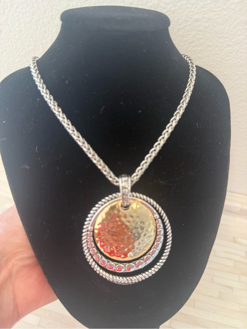 Hammered Two-Tone Pendant Necklace - Silver and Gold